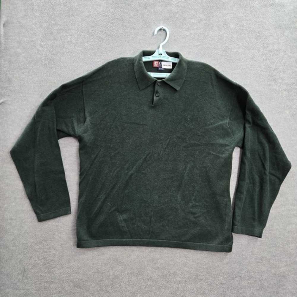 Chaps Ralph Lauren Men Polo Shirtt XL Green Logo Embroidery Long Sleeve Cotton